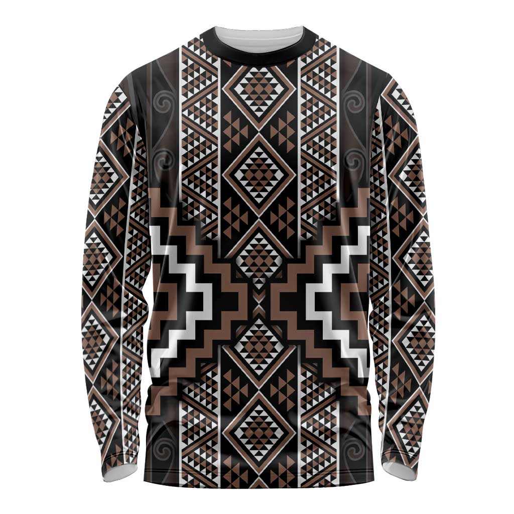 Classic Tukutuku Pattern Aotearoa Long Sleeve Shirt Niho Taniwha and Puhoro Motifs