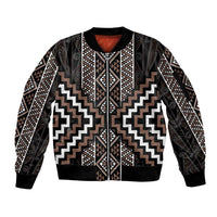 Classic Tukutuku Pattern Aotearoa Sleeve Zip Bomber Jacket Niho Taniwha and Puhoro Motifs