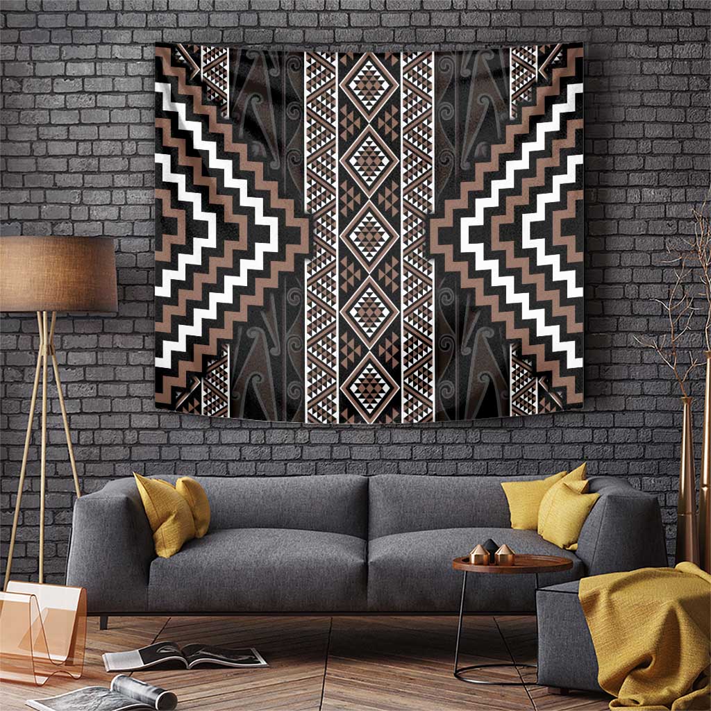 Classic Tukutuku Pattern Aotearoa Tapestry Niho Taniwha and Puhoro Motifs LT7 Brown - Polynesian Pride