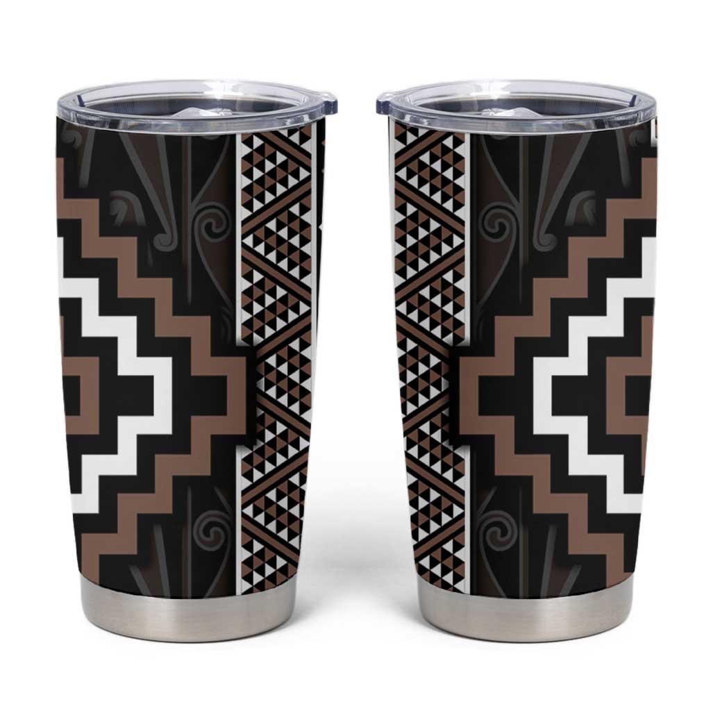 Classic Tukutuku Pattern Aotearoa Tumbler Cup Niho Taniwha and Puhoro Motifs LT7 Brown - Polynesian Pride