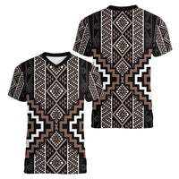 Classic Tukutuku Pattern Aotearoa Women V-Neck T-Shirt Niho Taniwha and Puhoro Motifs