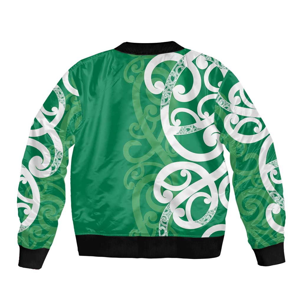 Pounamu Green Maori Bomber Jacket Koru Kowhaiwhai - Polynesian Pride