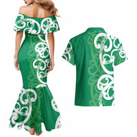Pounamu Green Maori Couples Matching Mermaid Dress and Hawaiian Shirt Koru Kowhaiwhai LT7 - Polynesian Pride