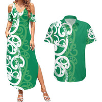 Pounamu Green Maori Couples Matching Summer Maxi Dress and Hawaiian Shirt Koru Kowhaiwhai LT7 Green - Polynesian Pride