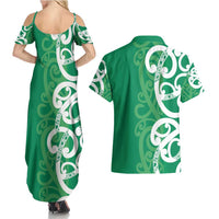 Pounamu Green Maori Couples Matching Summer Maxi Dress and Hawaiian Shirt Koru Kowhaiwhai LT7 - Polynesian Pride