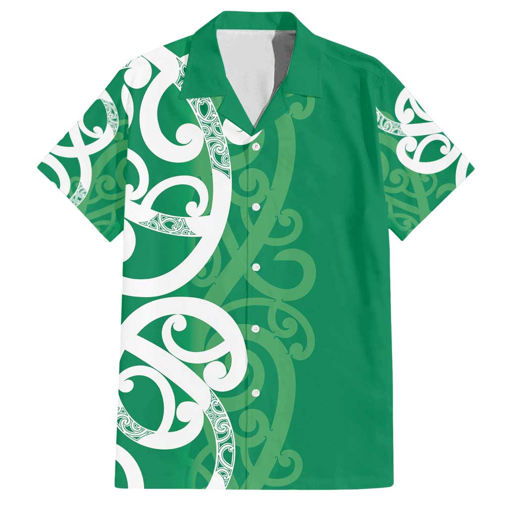 Pounamu Green Maori Family Matching Long Sleeve Bodycon Dress and Hawaiian Shirt Koru Kowhaiwhai LT7 Dad's Shirt - Short Sleeve Green - Polynesian Pride