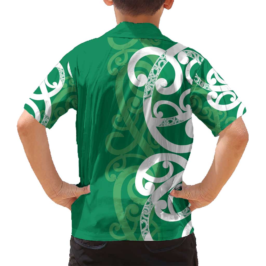 Pounamu Green Maori Family Matching Off Shoulder Maxi Dress and Hawaiian Shirt Koru Kowhaiwhai LT7 - Polynesian Pride