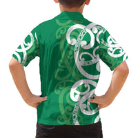 Pounamu Green Maori Family Matching Off Shoulder Short Dress and Hawaiian Shirt Koru Kowhaiwhai LT7 - Polynesian Pride