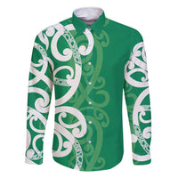 Pounamu Green Maori Family Matching Off Shoulder Short Dress and Hawaiian Shirt Koru Kowhaiwhai LT7 Dad's Shirt - Long Sleeve Green - Polynesian Pride