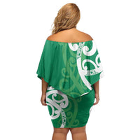 Pounamu Green Maori Family Matching Off Shoulder Short Dress and Hawaiian Shirt Koru Kowhaiwhai LT7 - Polynesian Pride