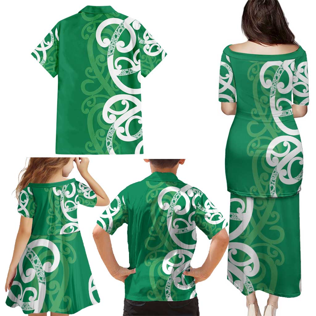 Pounamu Green Maori Family Matching Puletasi and Hawaiian Shirt Koru Kowhaiwhai LT7 - Polynesian Pride