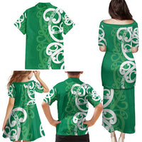 Pounamu Green Maori Family Matching Puletasi and Hawaiian Shirt Koru Kowhaiwhai LT7 - Polynesian Pride