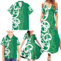 Pounamu Green Maori Family Matching Summer Maxi Dress and Hawaiian Shirt Koru Kowhaiwhai LT7 - Polynesian Pride