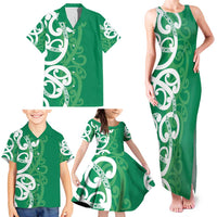 Pounamu Green Maori Family Matching Tank Maxi Dress and Hawaiian Shirt Koru Kowhaiwhai LT7 - Polynesian Pride