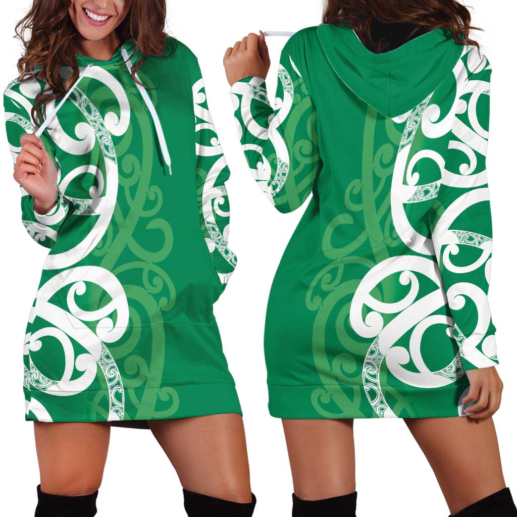 Pounamu Green Maori Hoodie Dress Koru Kowhaiwhai - Polynesian Pride