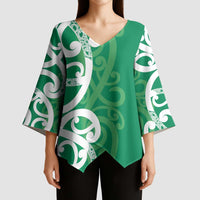 Pounamu Green Maori Kimono Sleeve Blouse Koru Kowhaiwhai - Polynesian Pride