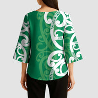 Pounamu Green Maori Kimono Sleeve Blouse Koru Kowhaiwhai - Polynesian Pride