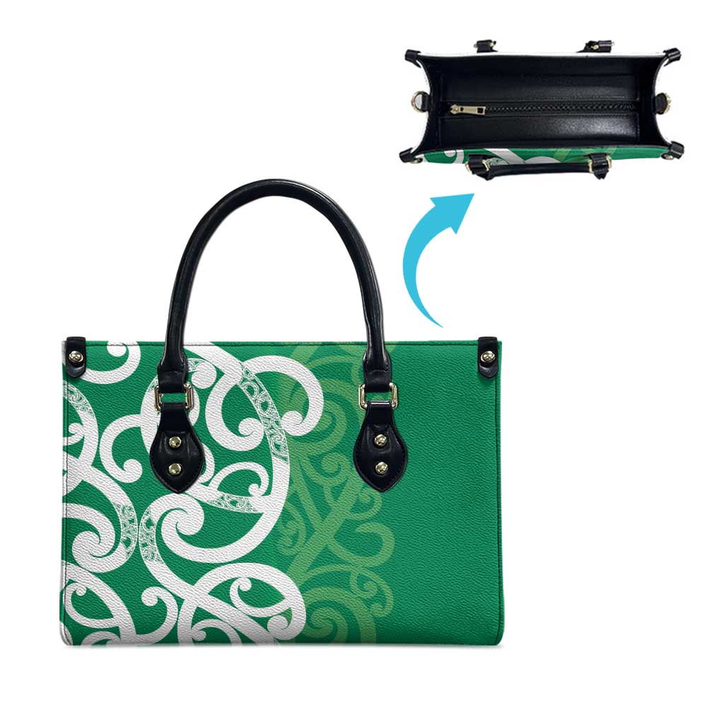 Pounamu Green Maori Leather Bag Koru Kowhaiwhai - Polynesian Pride