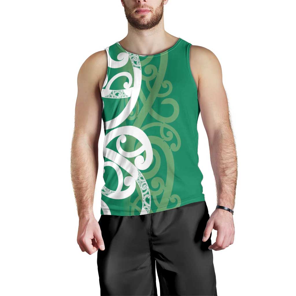 Pounamu Green Maori Men Tank Top Koru Kowhaiwhai - Polynesian Pride