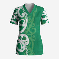 Pounamu Green Maori Scrub Top Koru Kowhaiwhai - Polynesian Pride