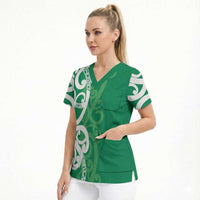 Pounamu Green Maori Scrub Top Koru Kowhaiwhai - Polynesian Pride