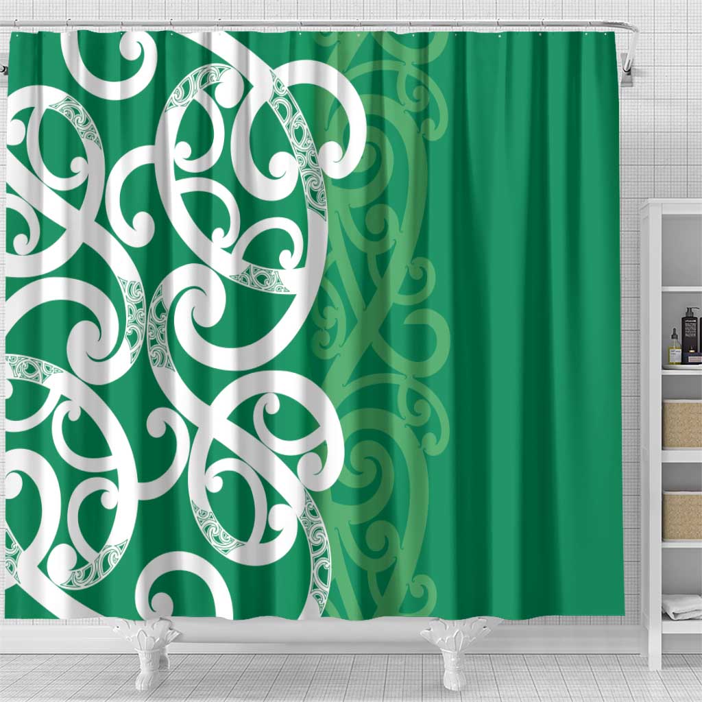 Pounamu Green Maori Shower Curtain Koru Kowhaiwhai - Polynesian Pride