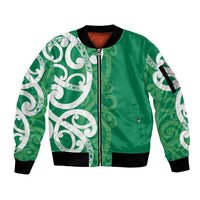 Pounamu Green Maori Sleeve Zip Bomber Jacket Koru Kowhaiwhai - Polynesian Pride