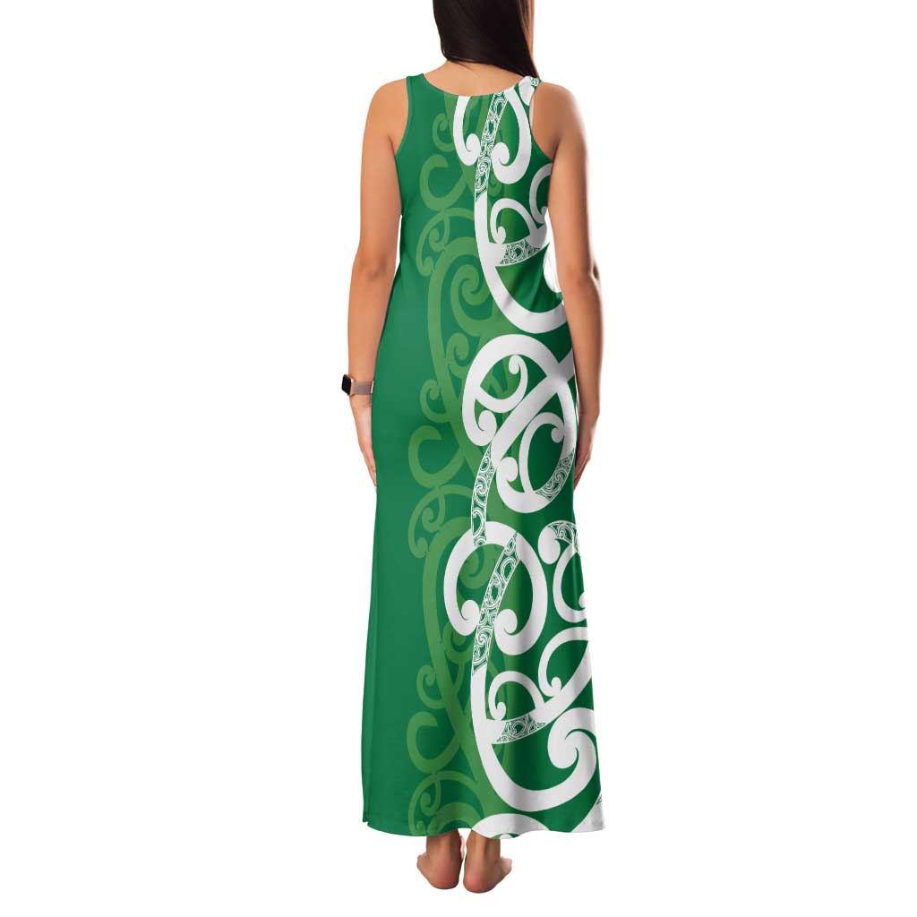 Pounamu Green Maori Tank Maxi Dress Koru Kowhaiwhai - Polynesian Pride