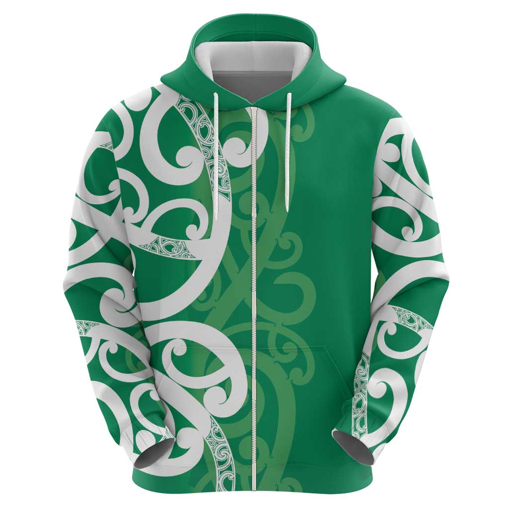 Pounamu Green Maori Zip Hoodie Koru Kowhaiwhai - Polynesian Pride