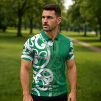 Pounamu Green Maori Zipper Polo Shirt Koru Kowhaiwhai - Polynesian Pride