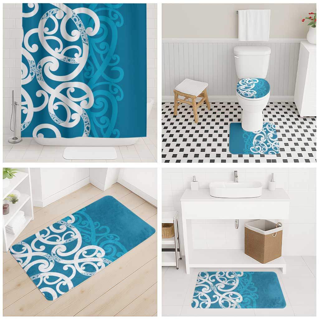 Azure Blue Maori Bathroom Set Koru Kowhaiwhai - Polynesian Pride