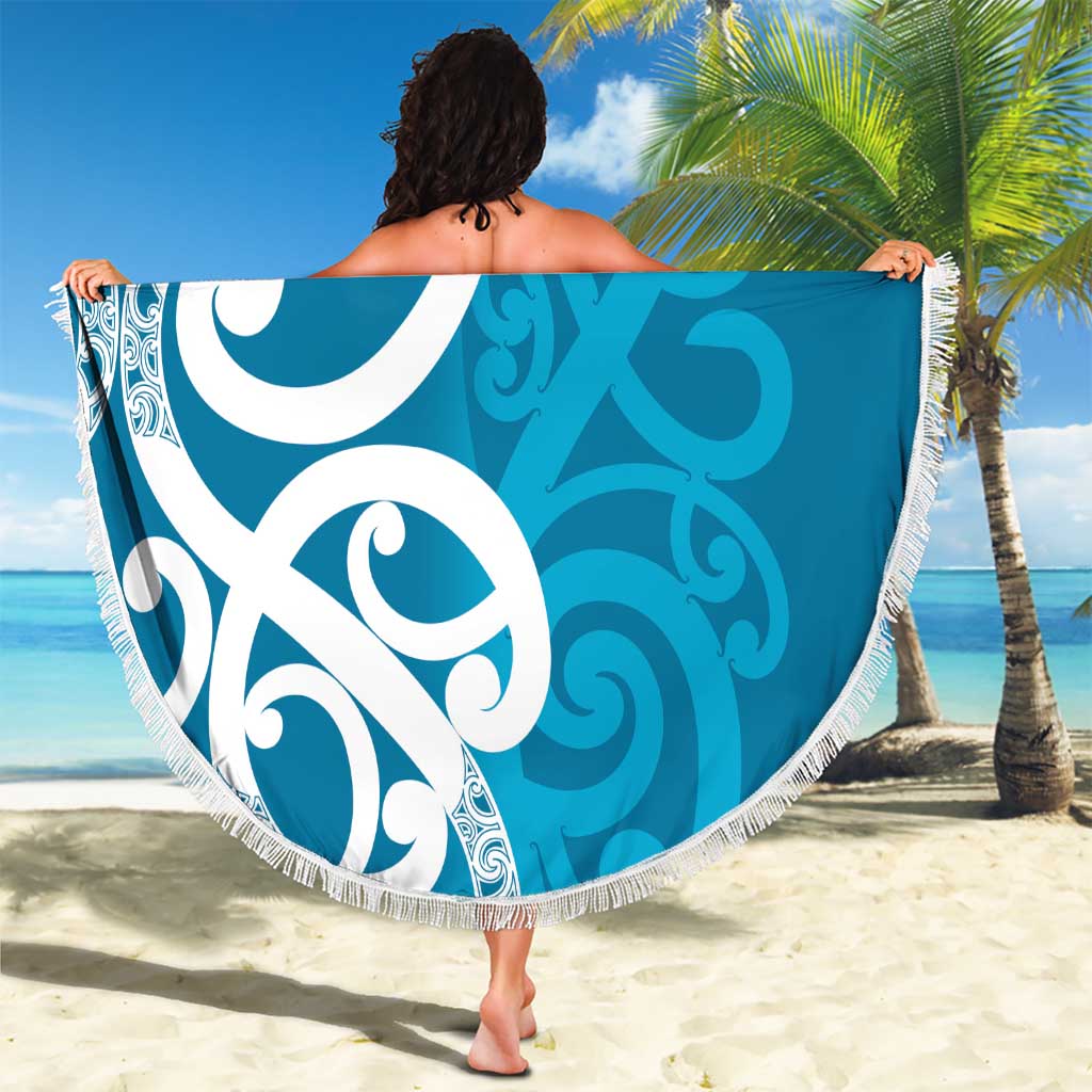 Azure Blue Maori Beach Blanket Koru Kowhaiwhai - Polynesian Pride