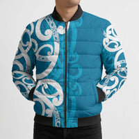 Azure Blue Maori Bomber Puffer Jacket Koru Kowhaiwhai - Polynesian Pride