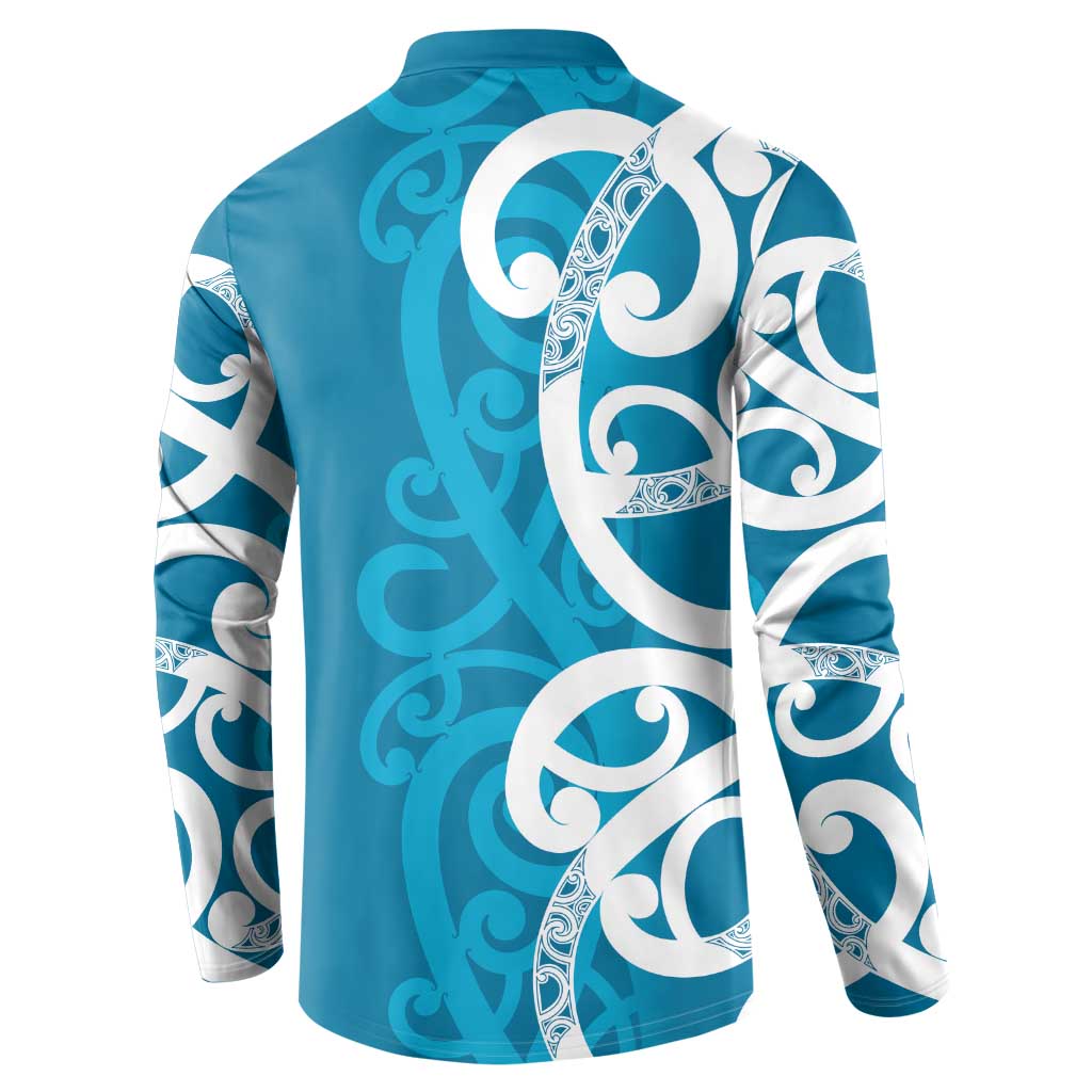 Azure Blue Maori Button Sweatshirt Koru Kowhaiwhai - Polynesian Pride