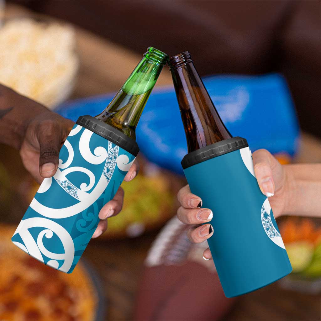 Azure Blue Maori 4 in 1 Can Cooler Tumbler Koru Kowhaiwhai - Polynesian Pride