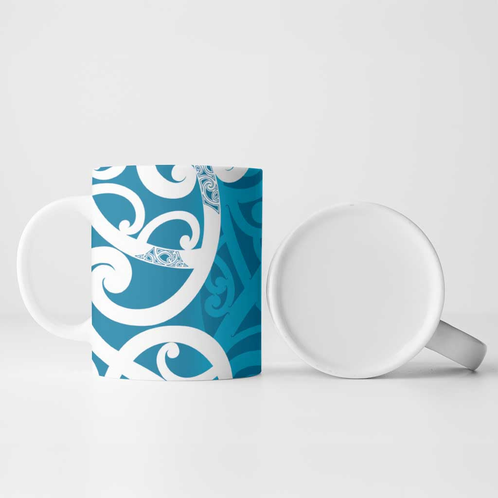 Azure Blue Maori Ceramic Mug Koru Kowhaiwhai - Polynesian Pride