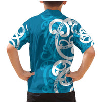 Azure Blue Maori Family Matching Mermaid Dress and Hawaiian Shirt Koru Kowhaiwhai LT7 - Polynesian Pride