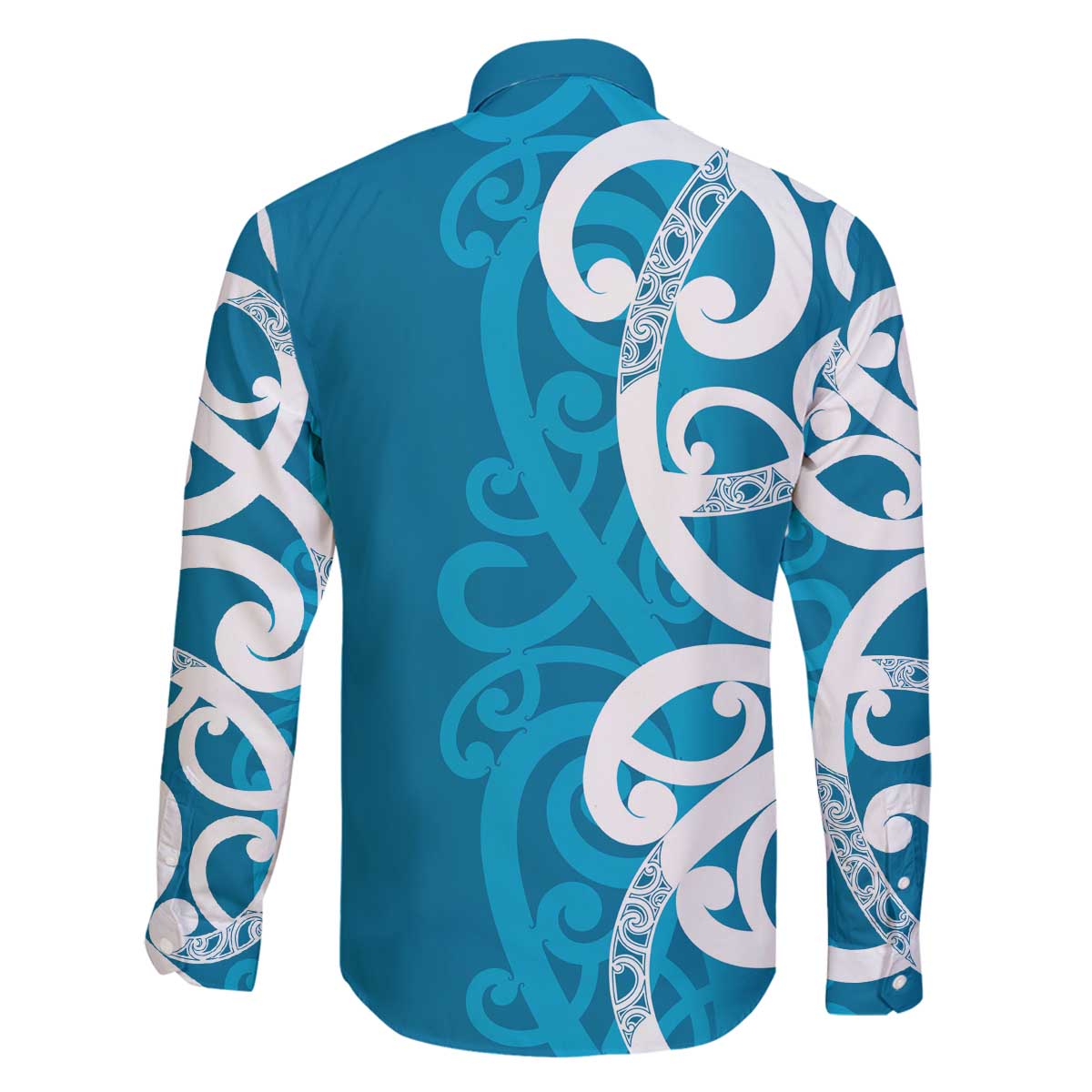 Azure Blue Maori Family Matching Off The Shoulder Long Sleeve Dress and Hawaiian Shirt Koru Kowhaiwhai LT7 - Polynesian Pride