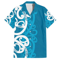 Azure Blue Maori Family Matching Off Shoulder Maxi Dress and Hawaiian Shirt Koru Kowhaiwhai LT7 Dad's Shirt - Short Sleeve Blue - Polynesian Pride