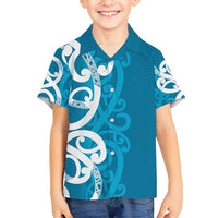 Azure Blue Maori Family Matching Off Shoulder Short Dress and Hawaiian Shirt Koru Kowhaiwhai LT7 Son's Shirt Blue - Polynesian Pride