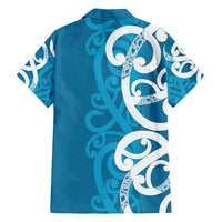Azure Blue Maori Family Matching Summer Maxi Dress and Hawaiian Shirt Koru Kowhaiwhai LT7 - Polynesian Pride