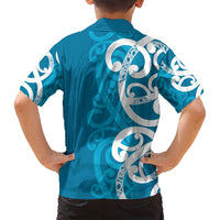 Azure Blue Maori Family Matching Tank Maxi Dress and Hawaiian Shirt Koru Kowhaiwhai LT7 - Polynesian Pride