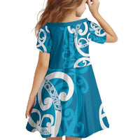 Azure Blue Maori Family Matching Tank Maxi Dress and Hawaiian Shirt Koru Kowhaiwhai LT7 - Polynesian Pride