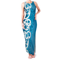 Azure Blue Maori Family Matching Tank Maxi Dress and Hawaiian Shirt Koru Kowhaiwhai LT7 Mom's Dress Blue - Polynesian Pride