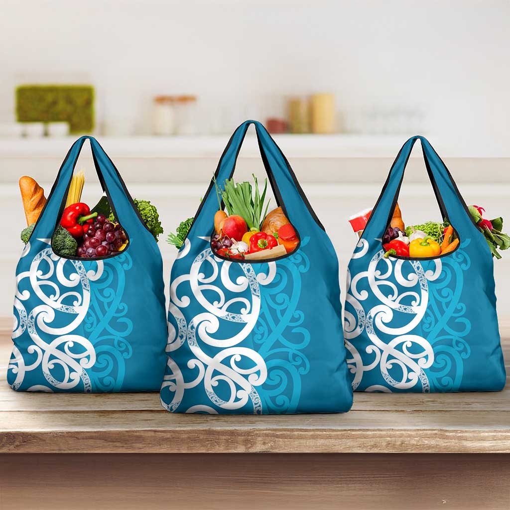 Azure Blue Maori Grocery Bag Koru Kowhaiwhai - Polynesian Pride