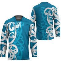 Azure Blue Maori Hockey Jersey Koru Kowhaiwhai - Polynesian Pride