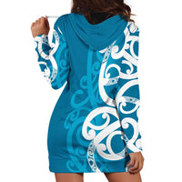 Azure Blue Maori Hoodie Dress Koru Kowhaiwhai - Polynesian Pride