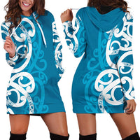 Azure Blue Maori Hoodie Dress Koru Kowhaiwhai - Polynesian Pride