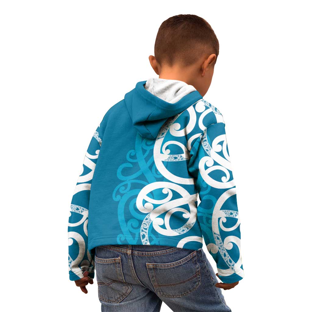 Azure Blue Maori Kid Hoodie Koru Kowhaiwhai - Polynesian Pride