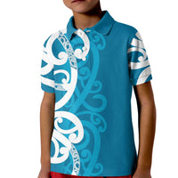 Azure Blue Maori Kid Polo Shirt Koru Kowhaiwhai - Polynesian Pride